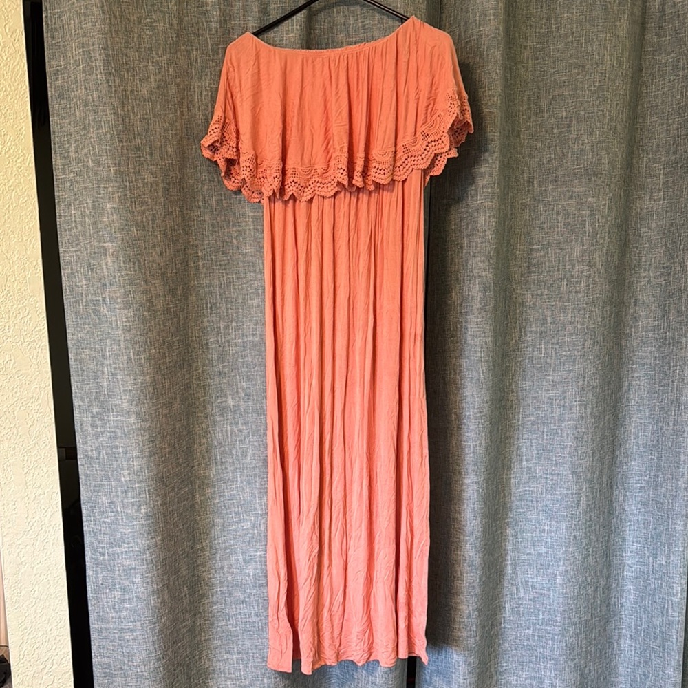 Forever 21 Orange Ruffled Tiered Off-Shoulder Sundress